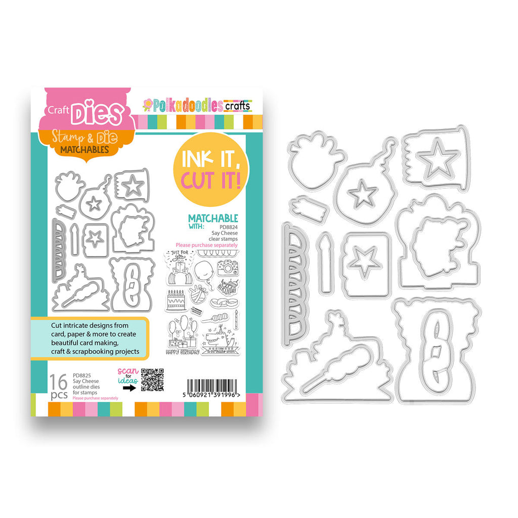 Polkadoodles Say Cheese Outline Dies pd8825