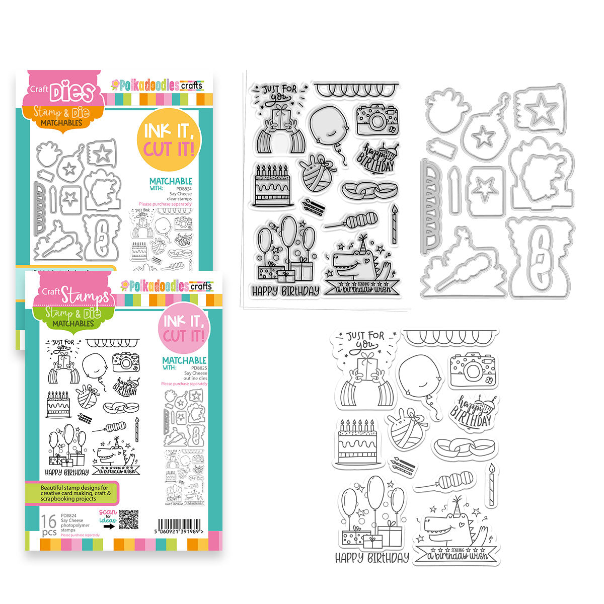 Polkadoodles Say Cheese Stamp and Die Bundle