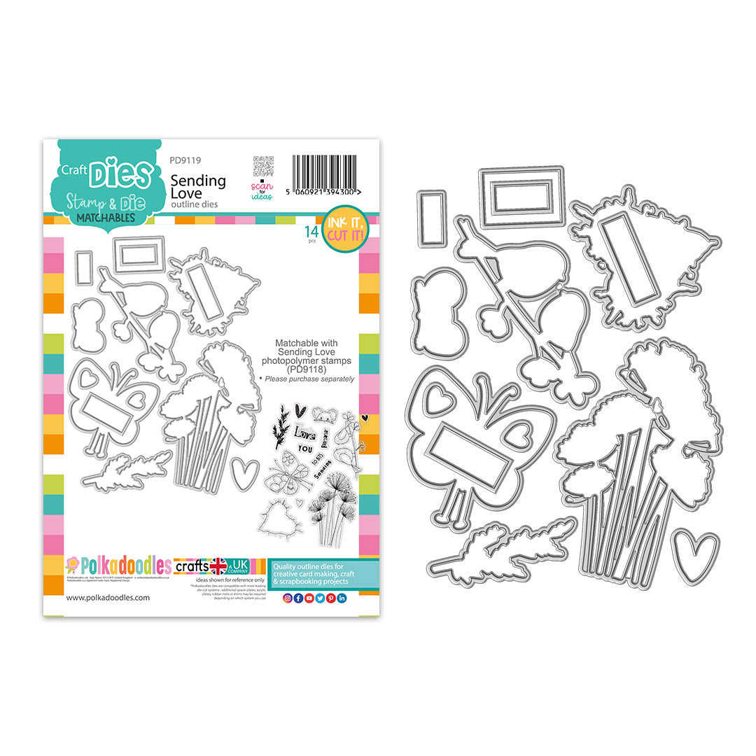 Polkadoodles Sending Love Outline Dies pd9119