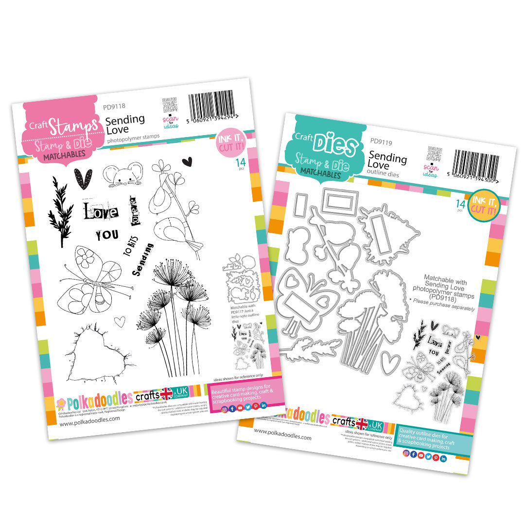 Polkadoodles Sending Love Stamp and Die Bundle