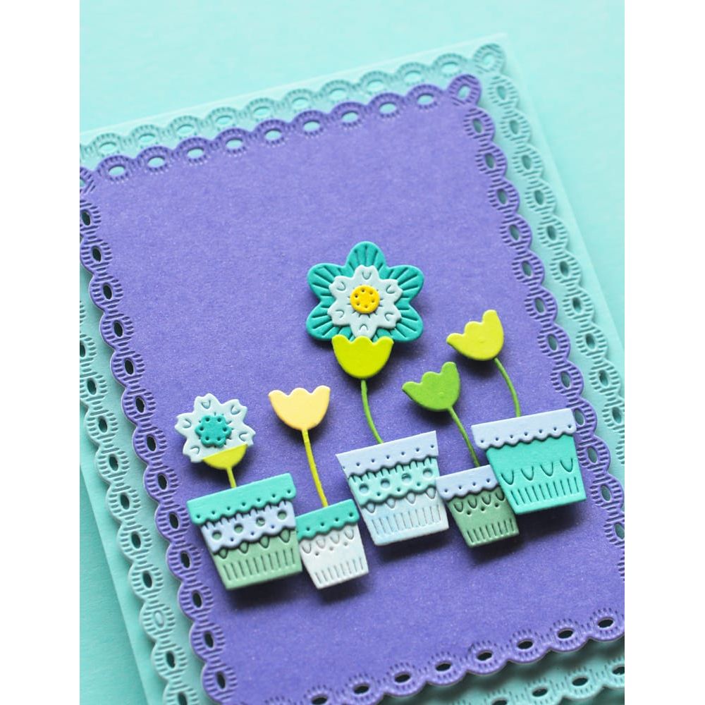 Poppy Stamps Nordic Scalloped Flower Pots Dies 2782 blue pot