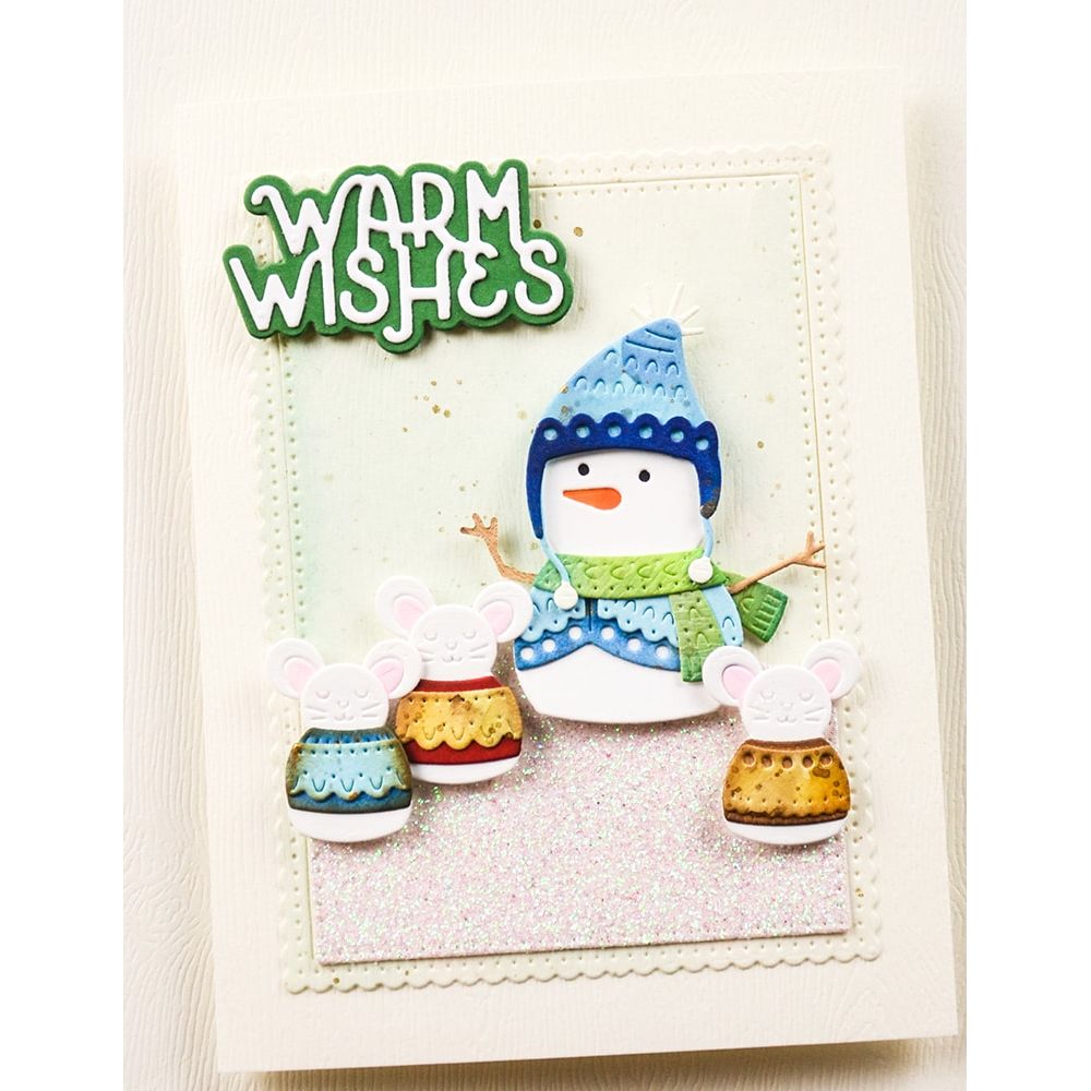 Poppy Stamps Warm Wishes Cheerful Script Dies 2755 snowman