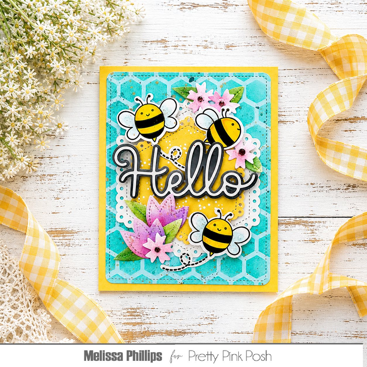 Pretty Pink Posh Honeycomb Stencil pink flowers
