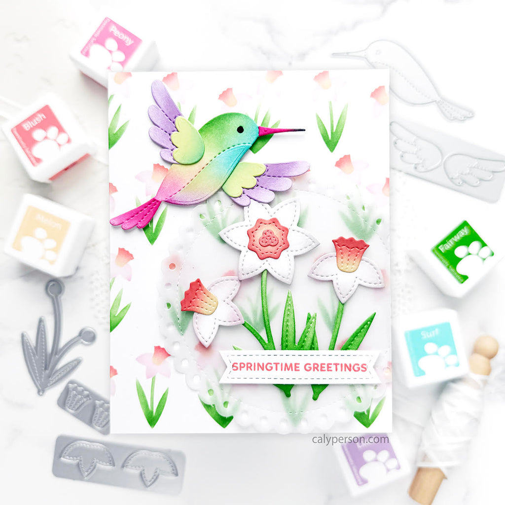 Pretty Pink Posh Layered Daffodils Stencils greetings | color-code:ALT01