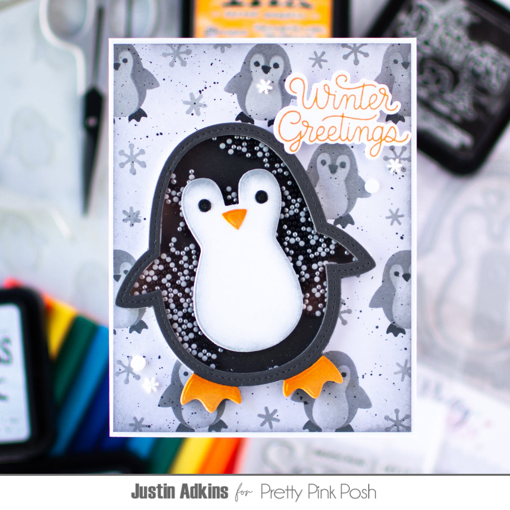 Pretty Pink Posh Layered Penguins Stencils greetings