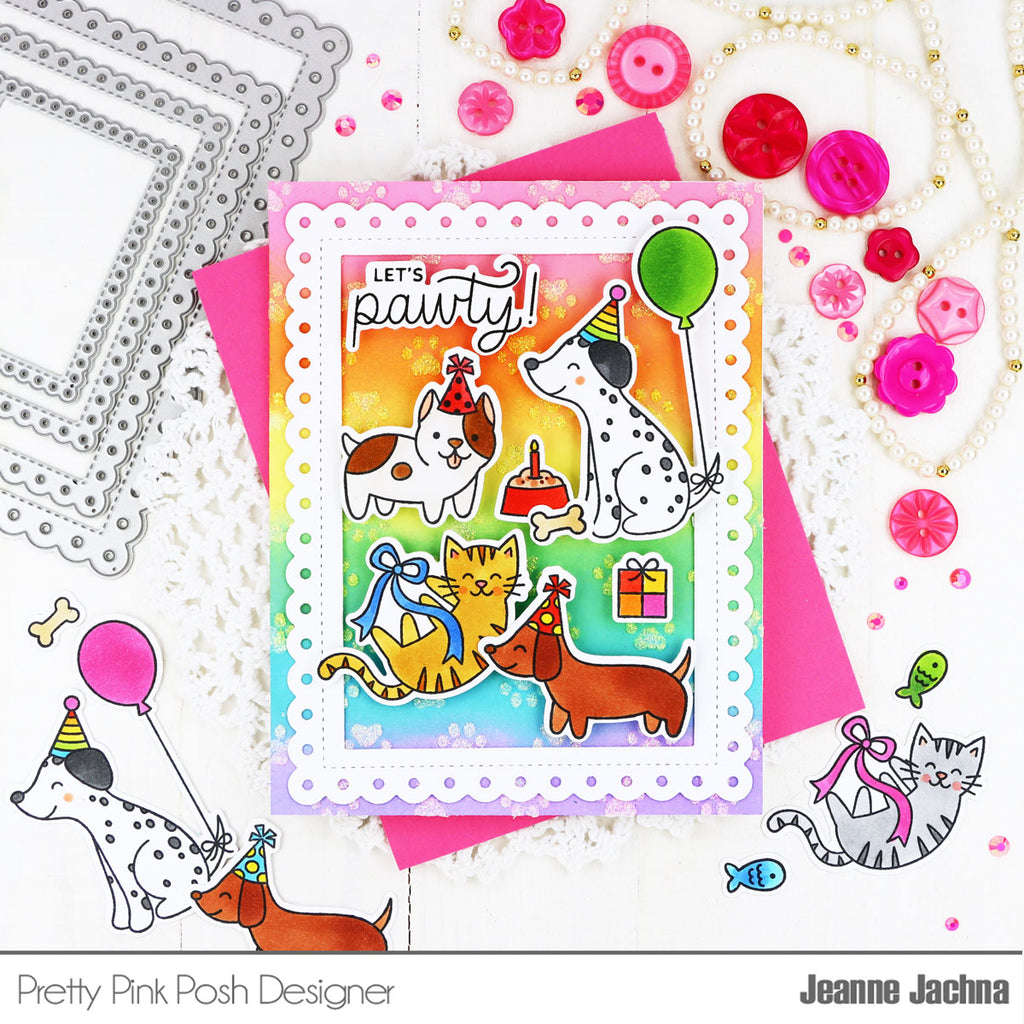 Pretty Pink Posh Paw Prints Stencil rainbow