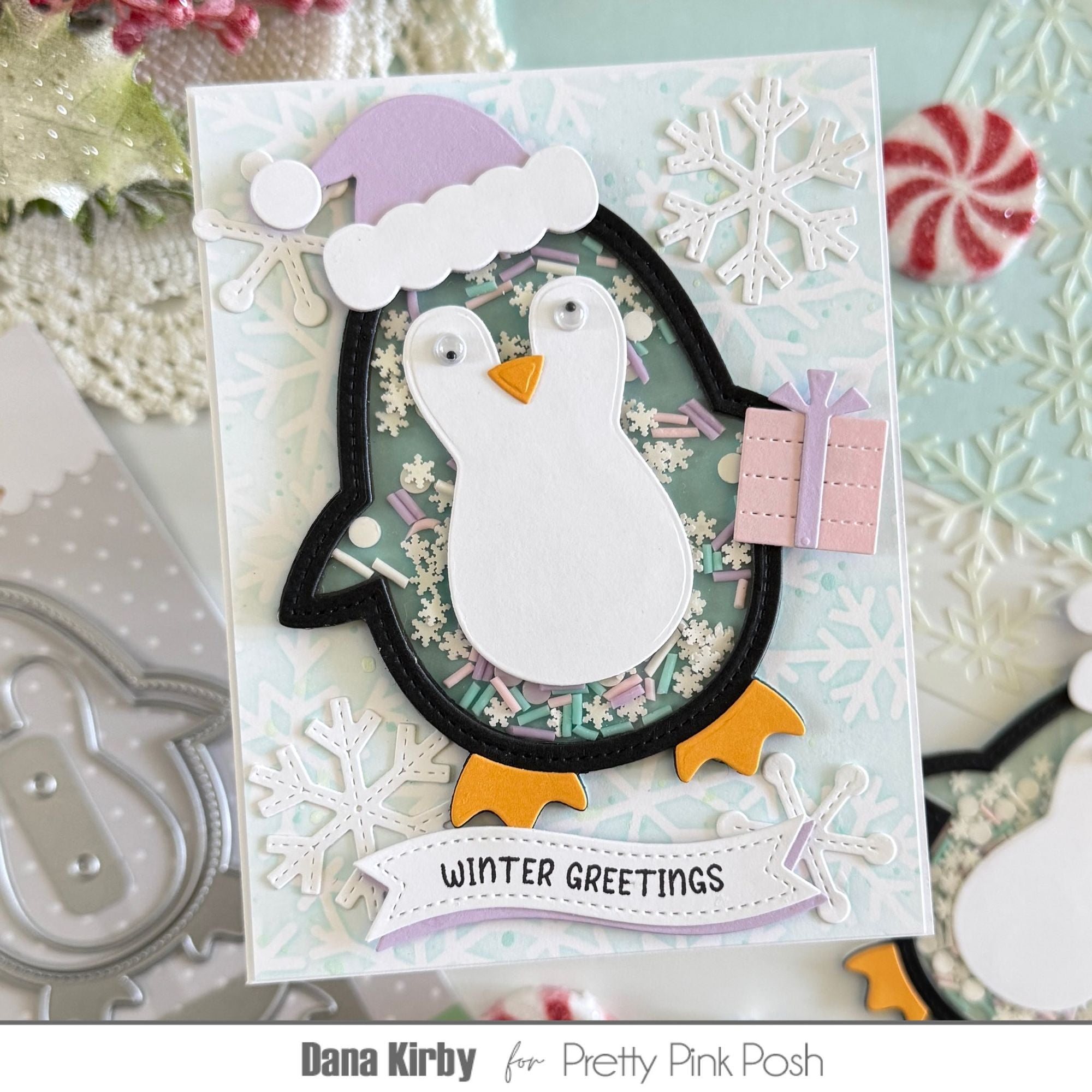 Pretty Pink Posh Penguin Shaker Dies greetings