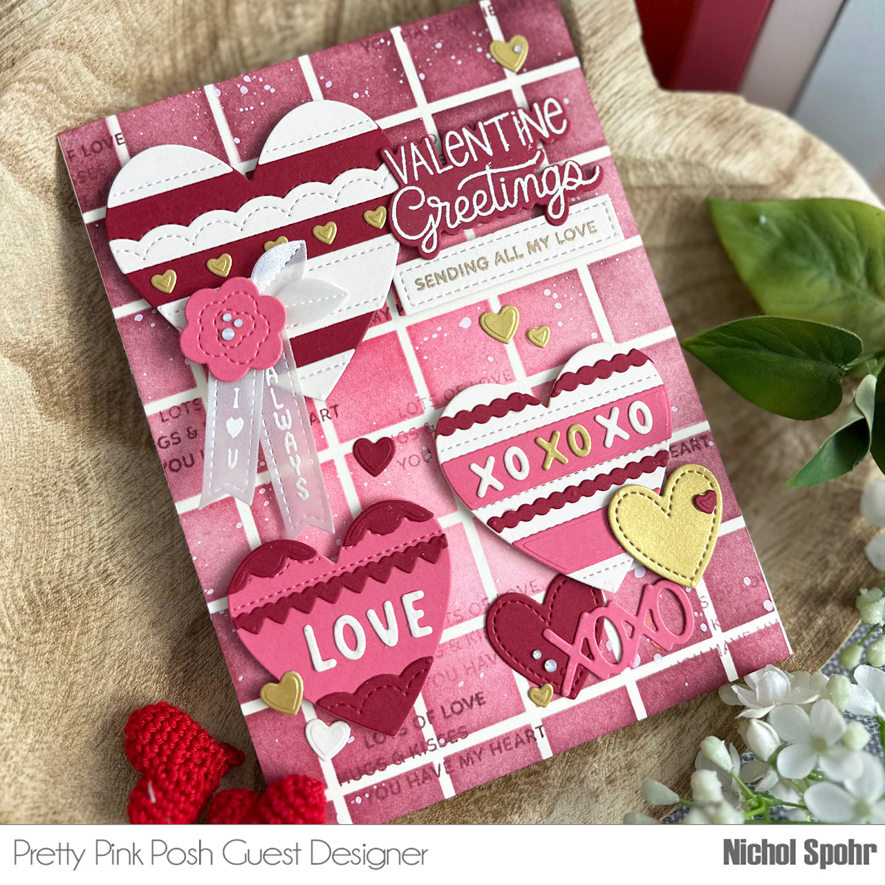 Pretty Pink Posh Square Grid Stencil xoxo | color-code:ALT01