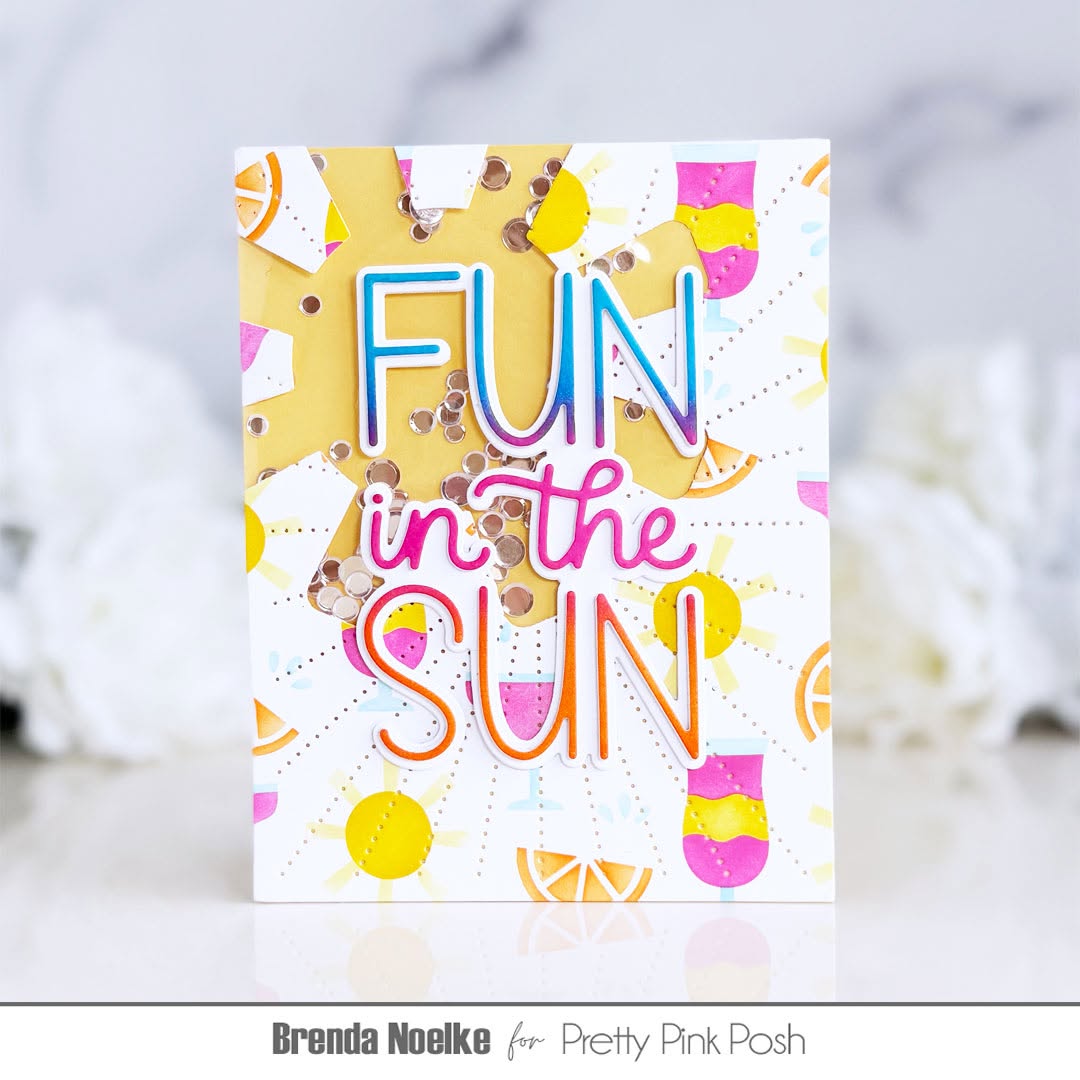 Pretty Pink Posh Sunburst Pierced Plate Die yellow pink orange blue drinks fruit wedge fun in the sun shaker card