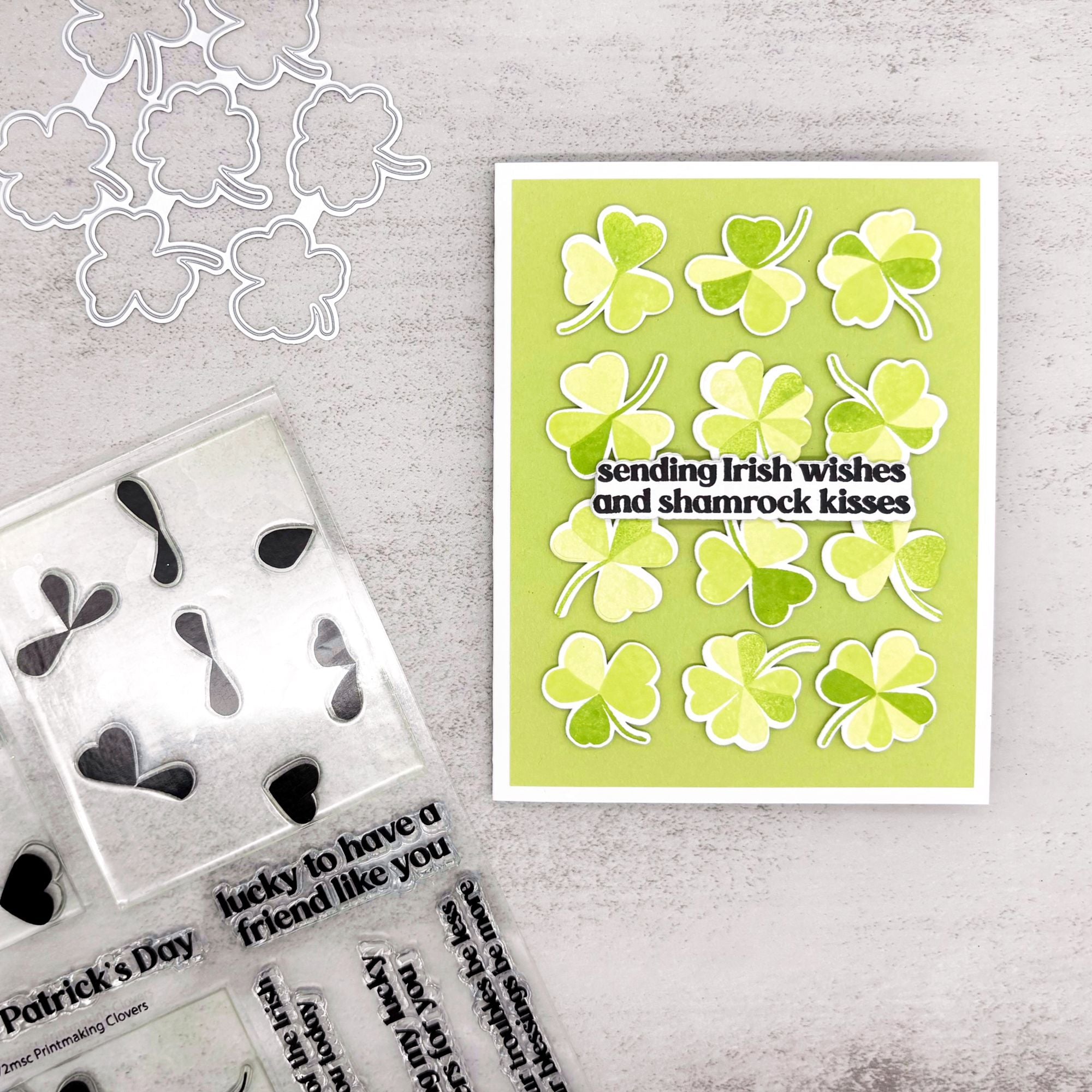 Simon Says Stamp Printmaking Clovers Wafer Dies 1572mdc Beautiful Moments St. Patrick's Day Card | color-code:ALT05