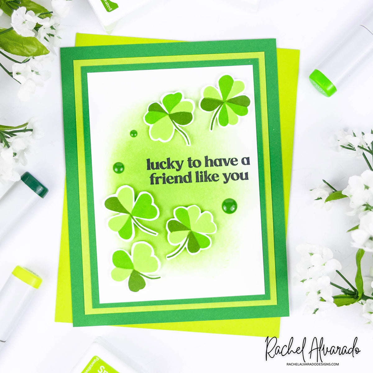 Simon Says Clear Stamps Printmaking Clovers 2372msc Beautiful Moments St. Patrick's Day Card | color-code:ALT05