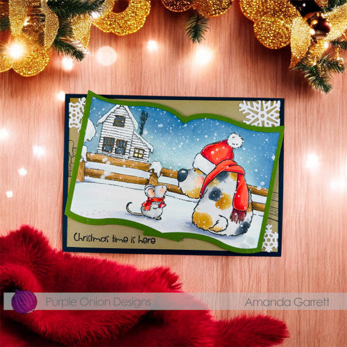 Purple Onion Designs Mr. Corgi And Mousy Winter Friends Unmounted Cling Stamp pod5064 Amanda Garrett Card