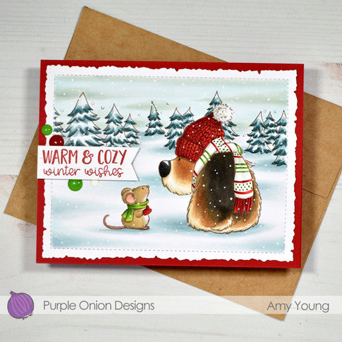 Purple Onion Designs Mr. Corgi And Mousy Winter Friends Unmounted Cling Stamp pod5064 Amy Young Card
