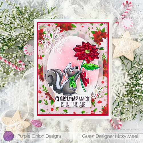 Purple Onion Designs Poinsettia Love Unmounted Cling Stamp pod5037 Nicky Meek Card