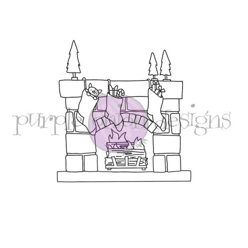 Purple Onion Designs Stockings And Fireplace Unmounted Cling Stamp pod6067