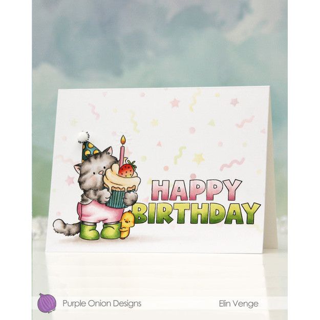 Purple Onion Designs Tofu Birthday Wishes Unmounted Cling Stamp pod5049 Cupcake Card
