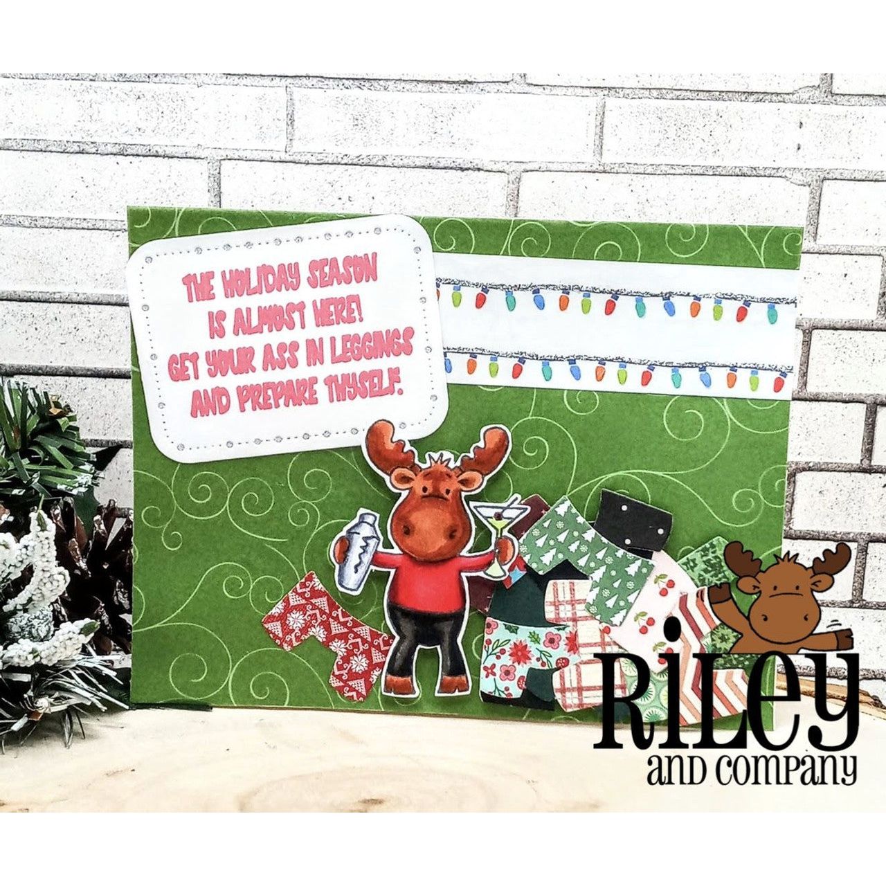 Riley And Company Funny Bones Leggings Cling Rubber Stamp rwd-1205 christmas lights