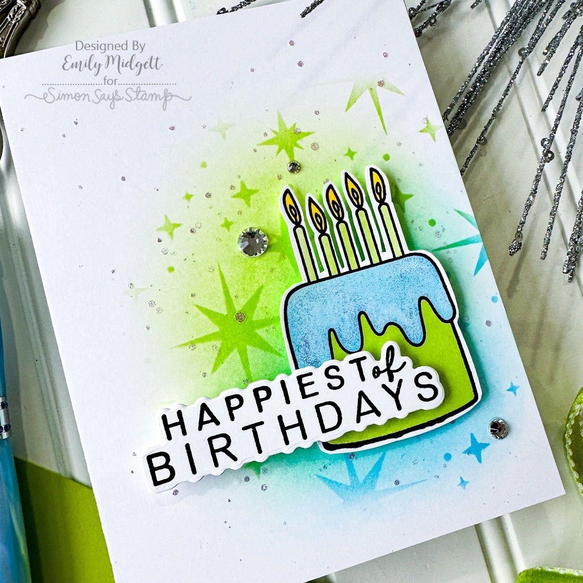 Rainbow Splash Clear Stamps and Stencil Birthday Bash set742bb Splendor Birthday Card | color-code:ALT02