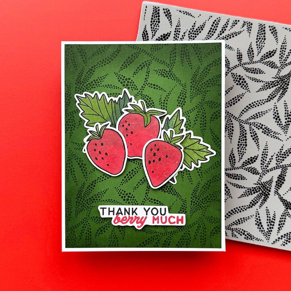 Ranger Simon Hurley Dotted Leaves Background Cling Stamp hur88806 Thank You Very Much Card