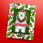 Ranger Simon Hurley Festive Holly Stencils hus94326 Beary Christmas with holly border card