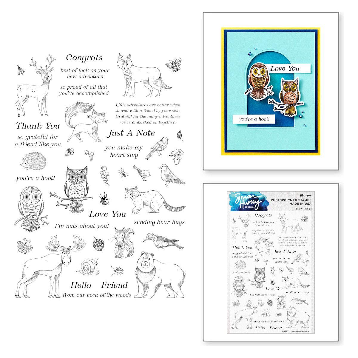 Ranger Simon Hurley Woodland Wildlife Clear Stamps hur87991 Combo Shot with Card Sample