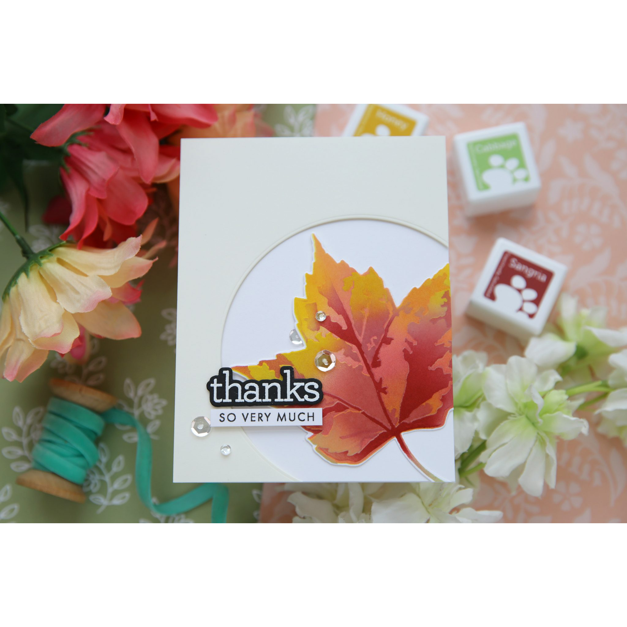 Simon Says Stamp Set of 4 Stencils Red Maple 1102mtc Gratitude Card | color-code:ALT14