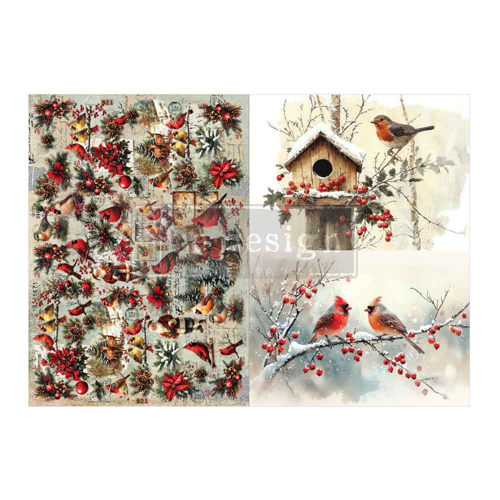 Redesign With Prima Marketing Feathered Elegance Christmas A3 Decoupage Fiber Pack 679323
