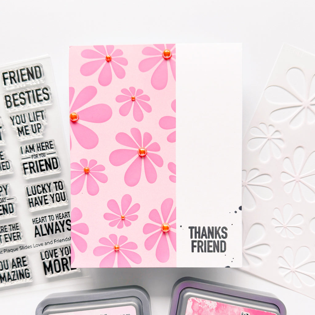 Simon Says Stamp Stencil Retro Daisies 1103st Beautiful Moments Friend Card