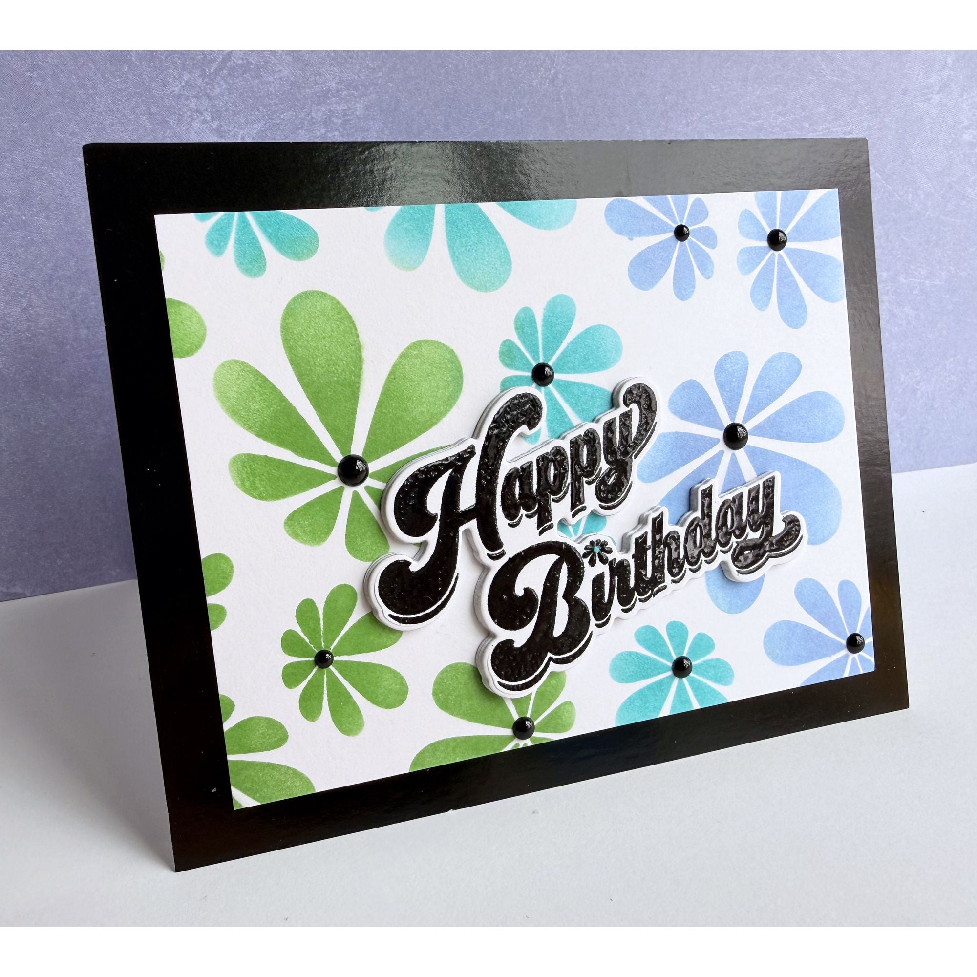 Simon Says Stamp Stencil Retro Daisies 1103st Beautiful Moments Birthday Card | color-code:ALT05