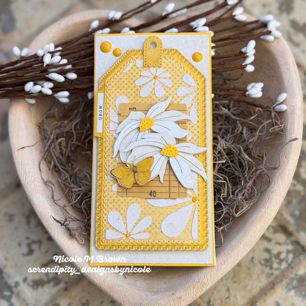 Simon Says Stamp Stencil Retro Daisies 1103st Beautiful Moments Tag Card