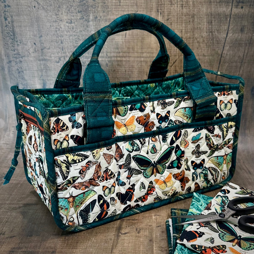 Richele Christensen Butterfly tote teal Tim Holtz fabric sewing project DIY blue butterflies | color-code:alt2