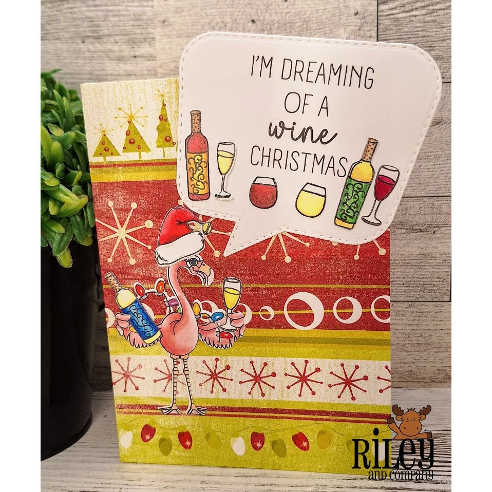 Riley And Company Funny Bones I'm Dreaming of a Wine Christmas Clear Stamp rwd-1405 flamingo