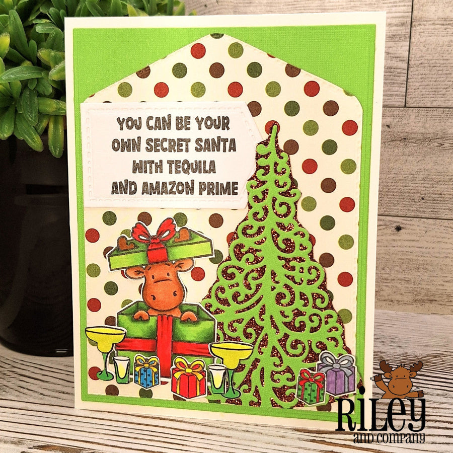 Riley And Company Funny Bones Secret Santa Clear Stamp rwd-1406 tree