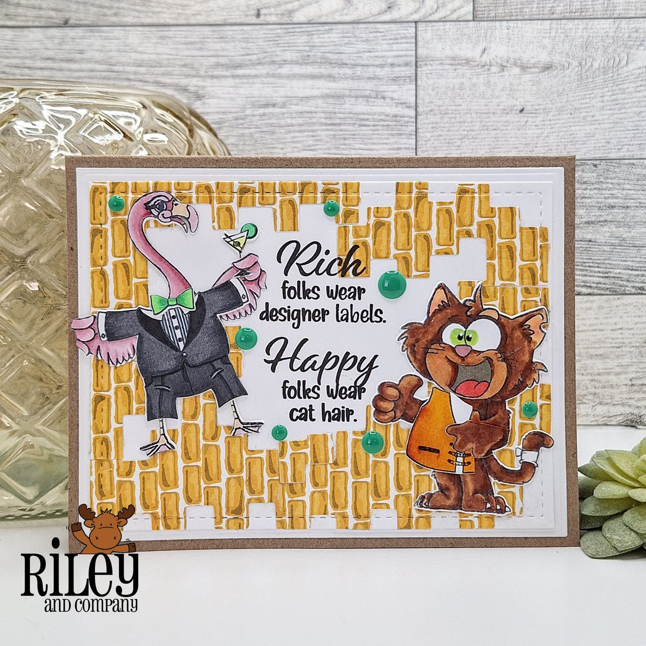 Riley and Company Funny Bones Rich Folks Wear Designer Labels Clear Stamp rwd-1431 brick wall