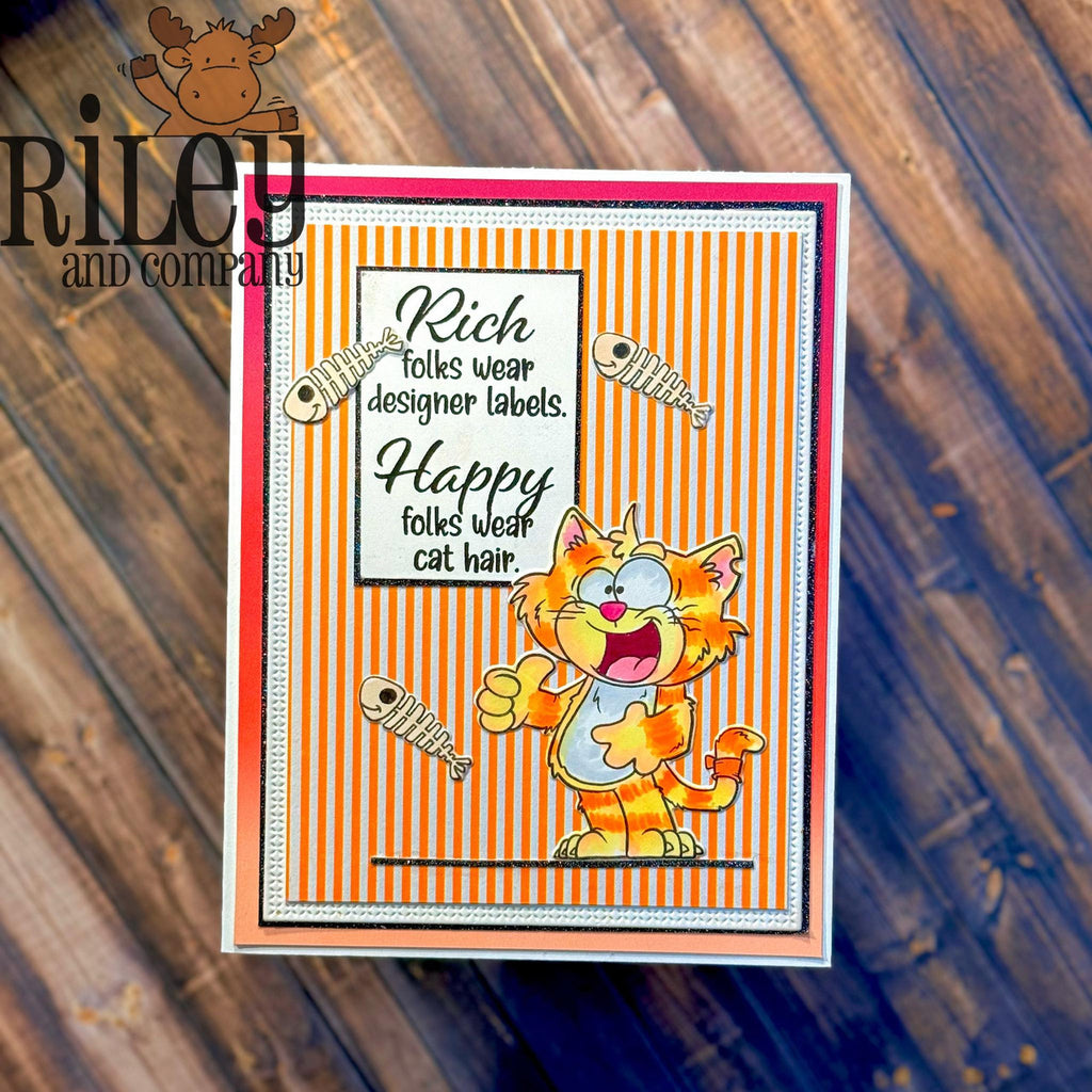 Riley and Company Funny Bones Rich Folks Wear Designer Labels Clear Stamp rwd-1431 orange stripes