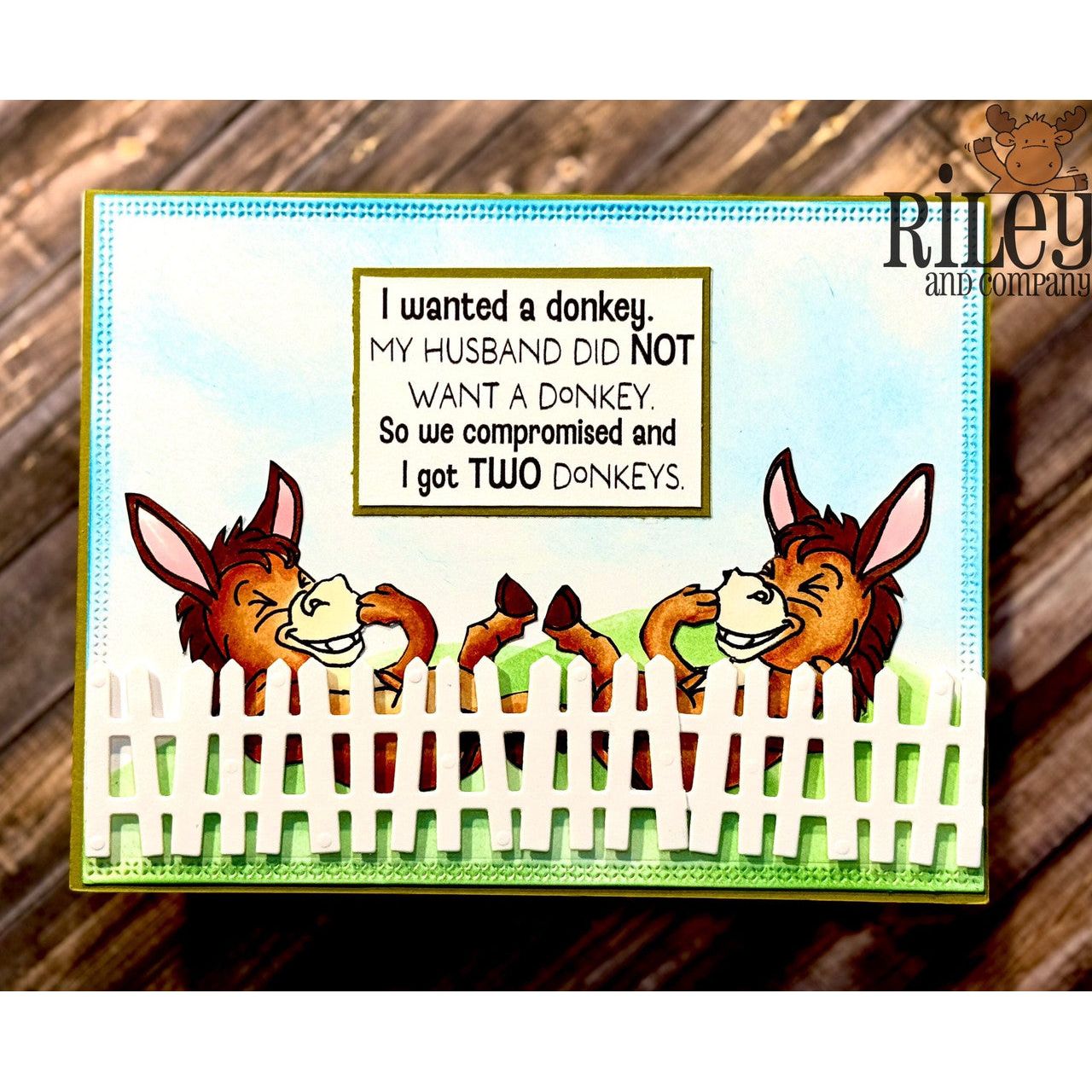 Riley and Company Giggling Donkey Clear Stamp rly334 fence