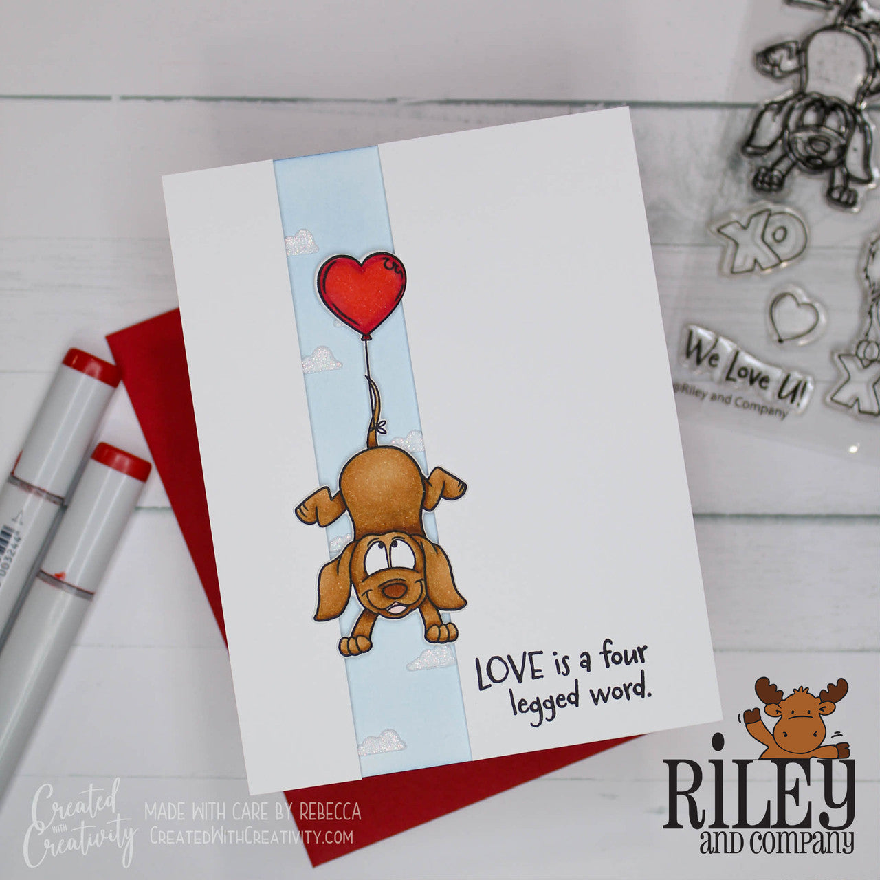Riley and Company Woody and Hazel Jean XO Clear Stamps rclr2006 heart balloon