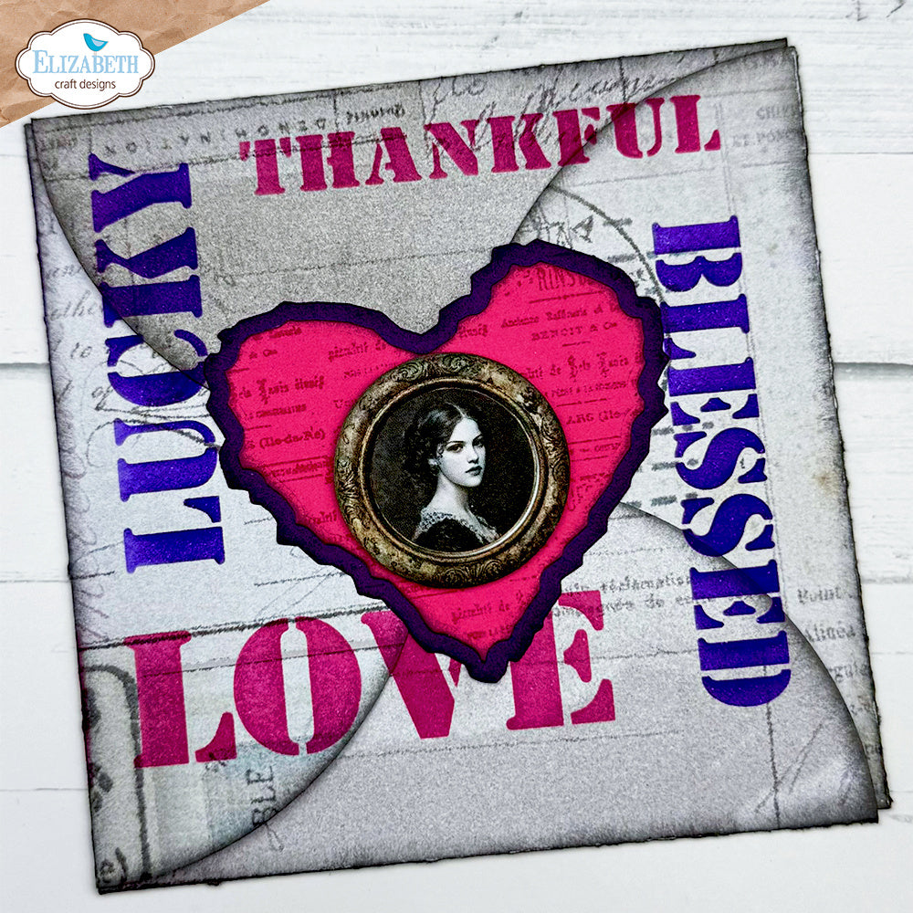 Elizabeth Craft Designs Journal Stencils 11 s061 woman in frame thankful blessed lucky card