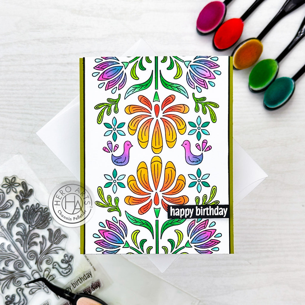 Hero Arts Color Layering Folk Art Stencils sa273 happy birthday