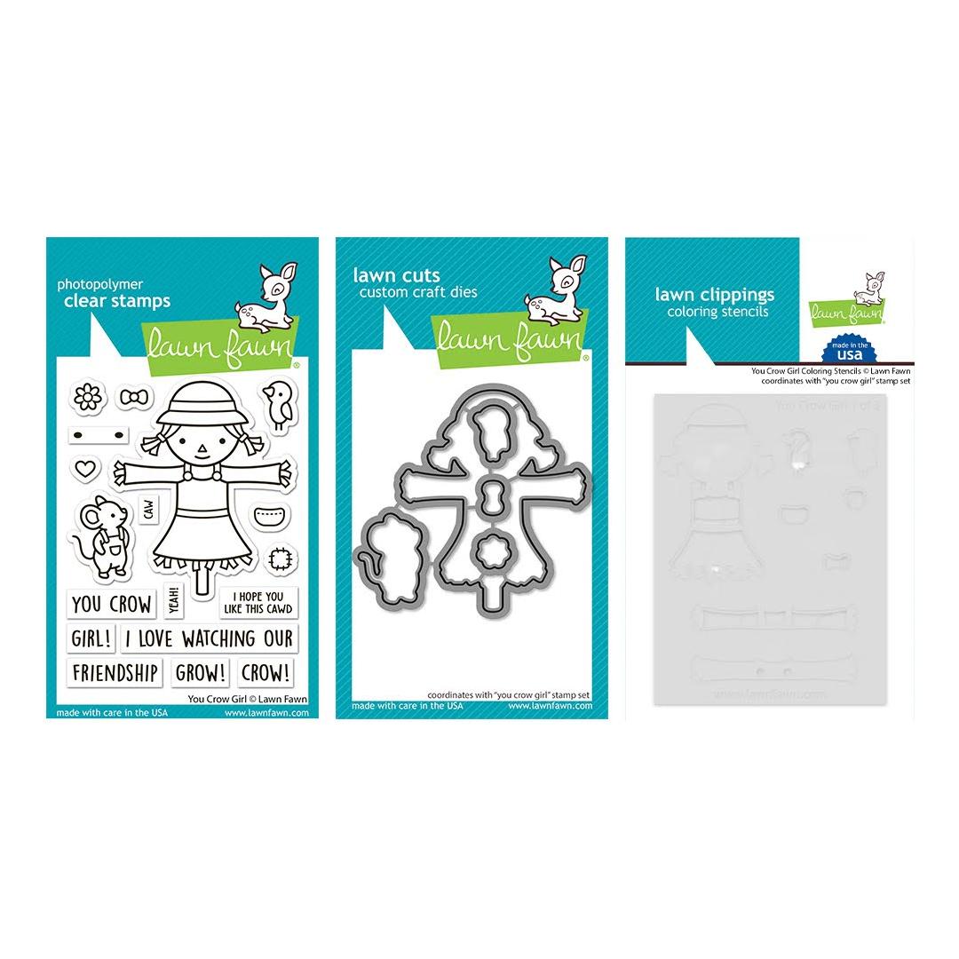 Lawn Fawn You Crow Girl Stamps Dies Coloring Stencils Set