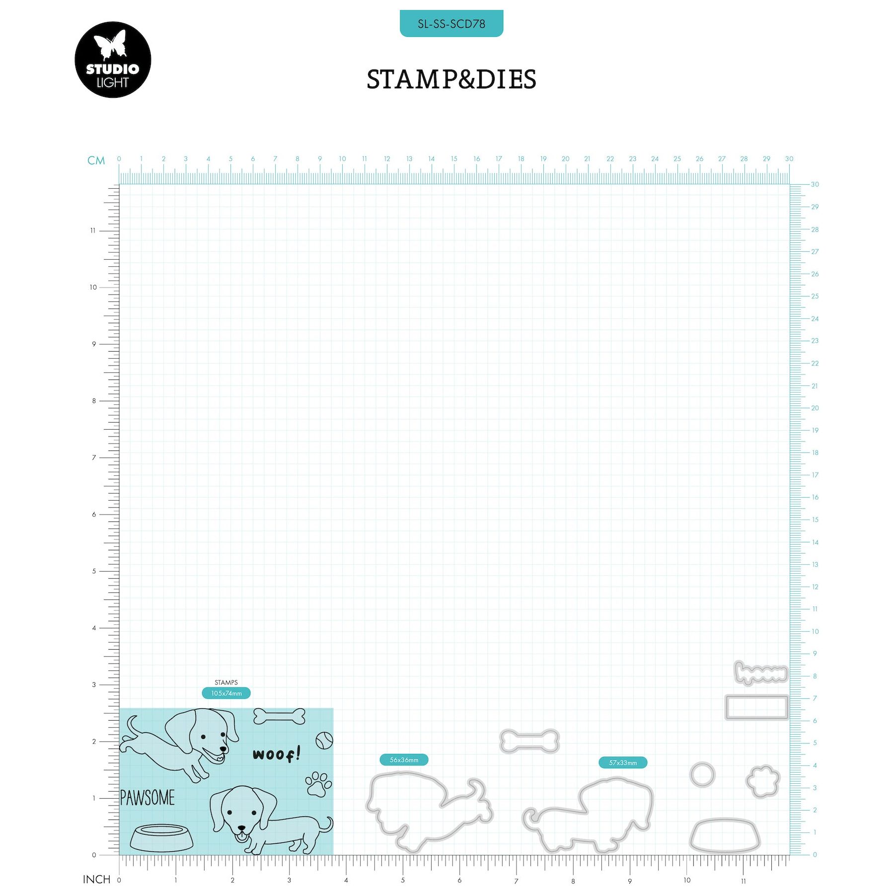 Studio Light Dachsund Sweet Stories Stamp & Die Set sl-ss-scd78 dimensions