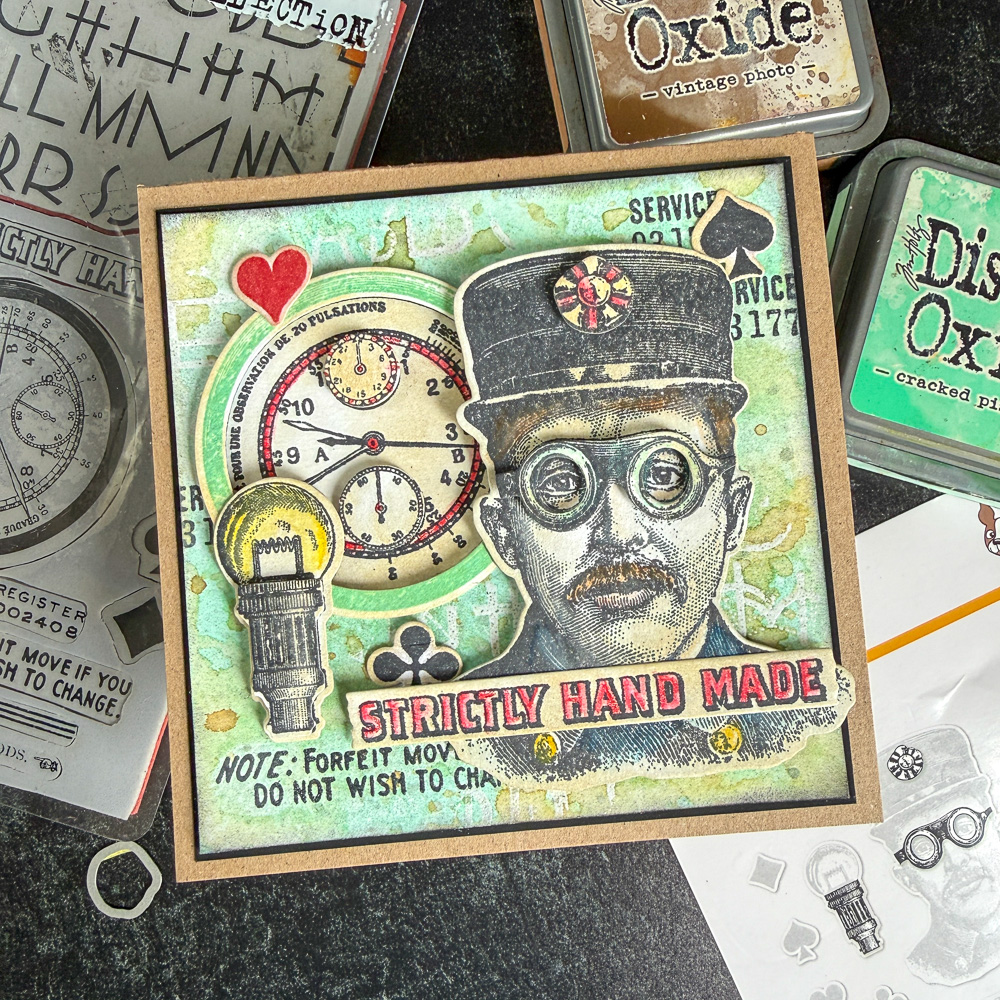 Tim Holtz The Inspector Stamps with Simon Says Stamp Dies Bundle setbz24 setin26 Steam Punk Card | color-code:ALT07
