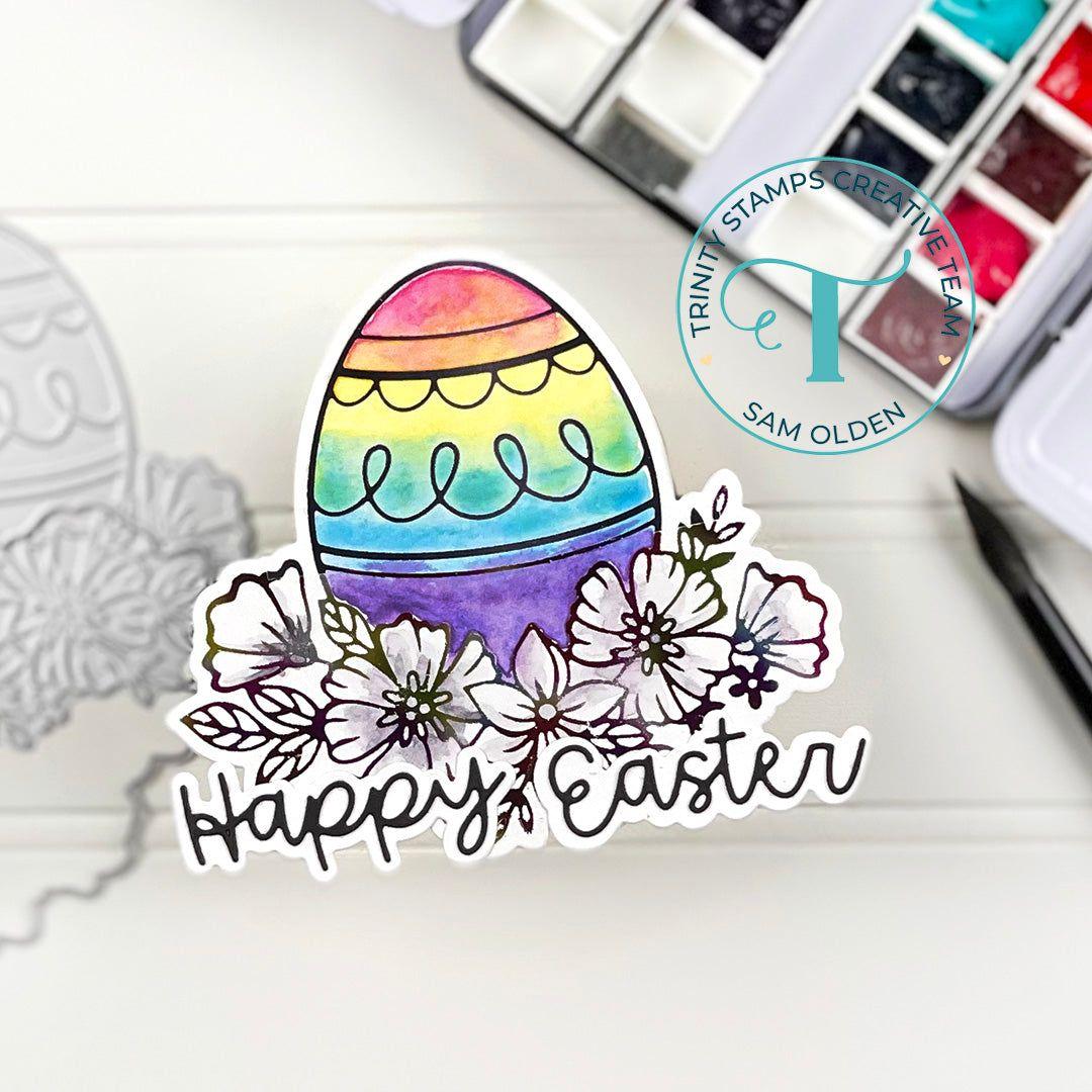 Trinity Stamps Foiled Floral Egg Cut & Foil Die Set tmd-284 Rainbow Happy Easter Card