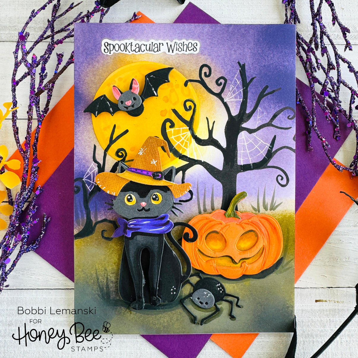 Honey Bee Owlloween Dies hbds-614 Cat Halloween Card