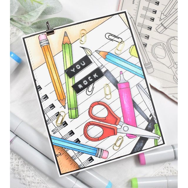 Simon Says Cling Stamp School Supplies sss102716 Just A Note Back to School Card
