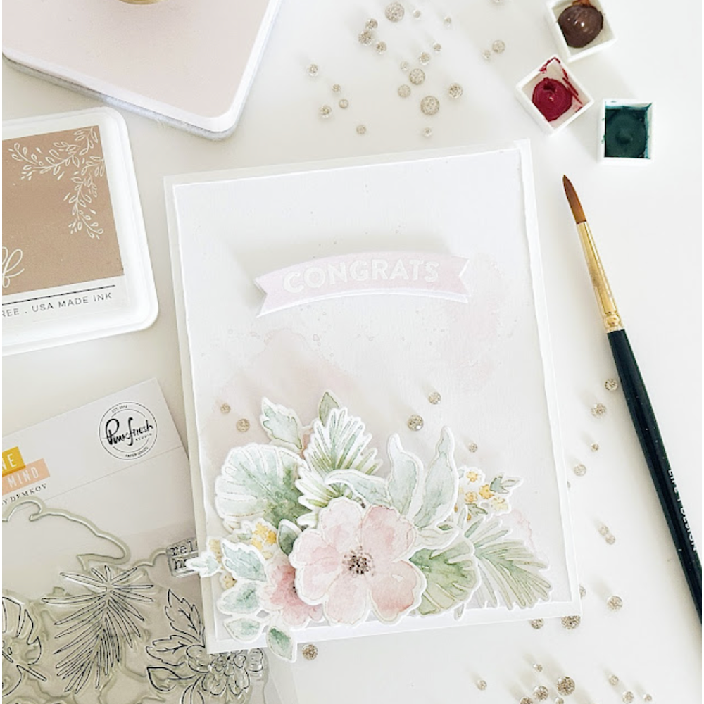 PinkFresh Studio Sunshine On My Mind Die Set 157423 Bright Floral Congrats Card | color-code:ALT01