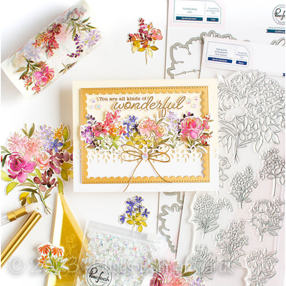 PinkFresh Studio Garden Bouquet Clear Stamp Set 197223 Intricate Floral Encouragement Card | color-code:ALT02