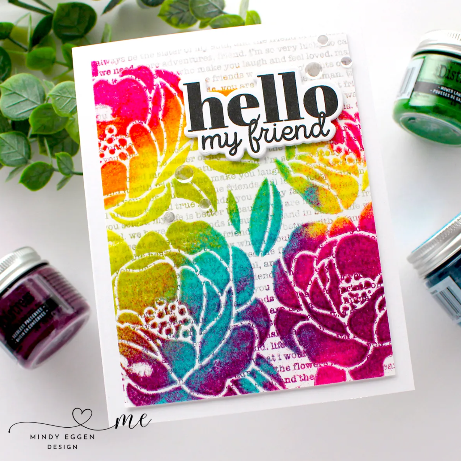 Tim Holtz Distress Embossing Glaze Crushed Olive Ranger tde79163 Rainbow Background Card | color-code:ALT02