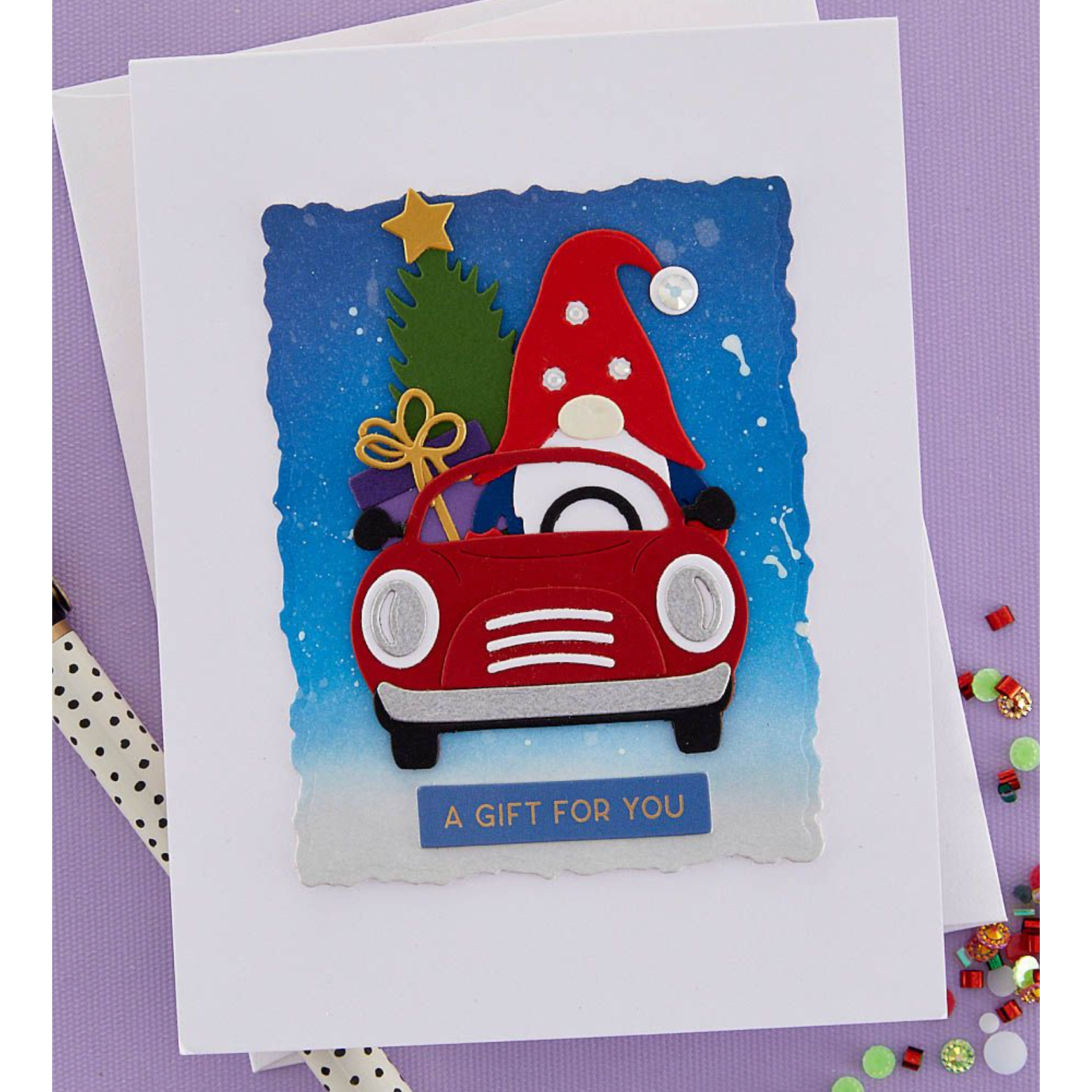 S4-1297 Spellbinders Gnome Drive Holiday Etched Dies gnome driving