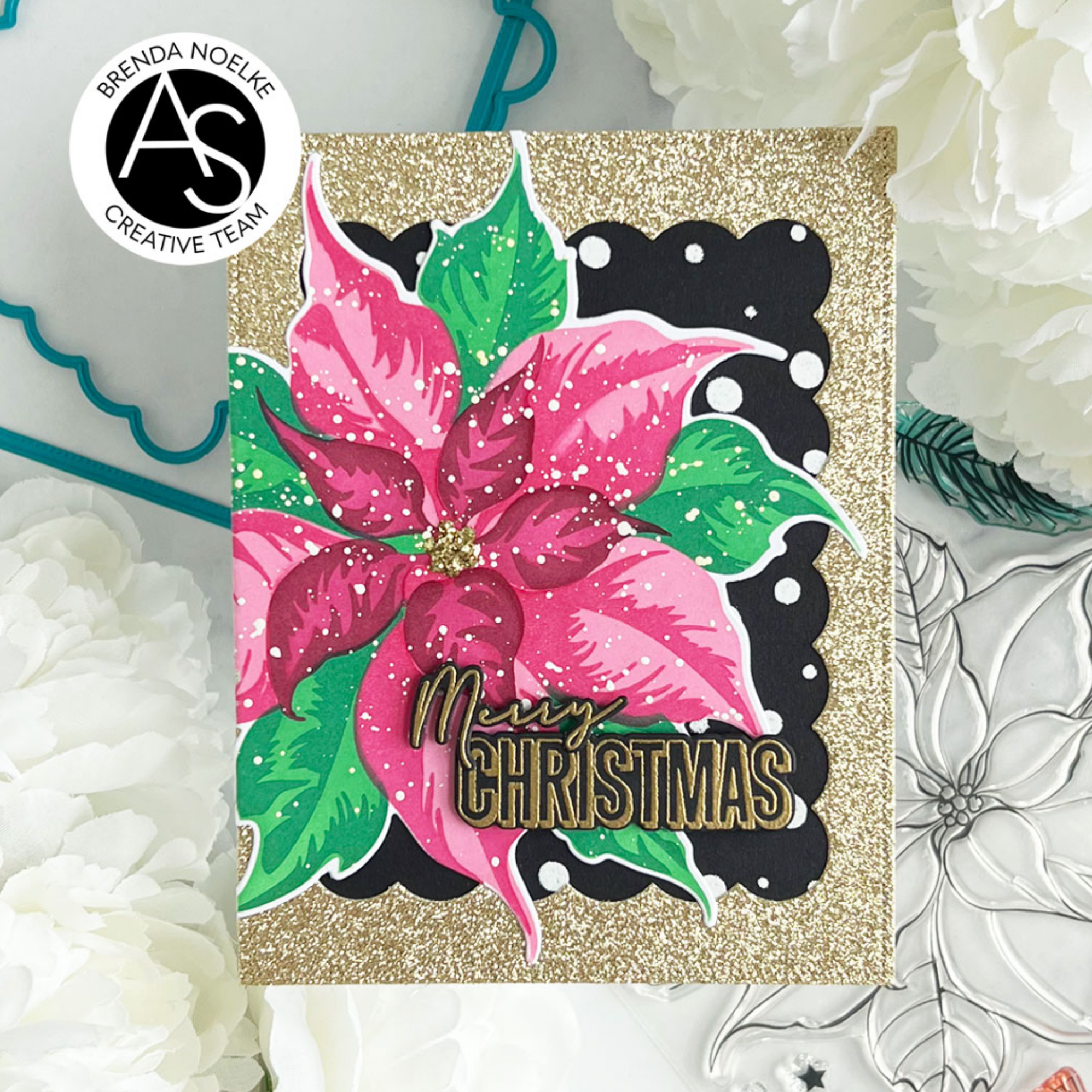 Alex Syberia Designs Festive Poinsettia Stencil Set asdste73 Gold Glitter Frame